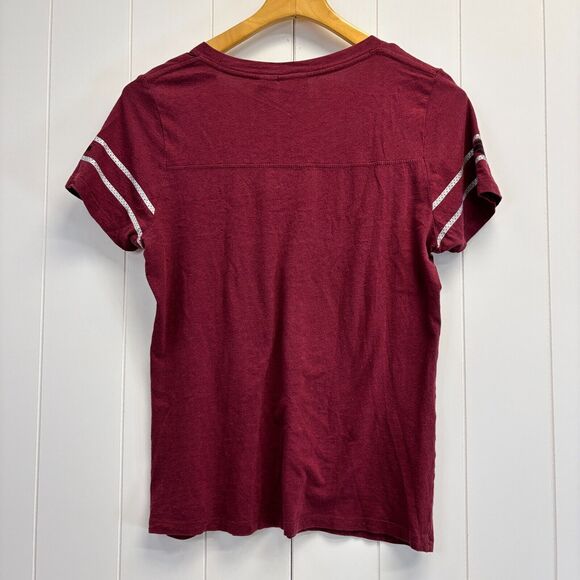 Harley Davidson‎ Sports Jersey Tee Women Small Burgundy Moto Biker Edgy Grunge - Picture 5 of 6